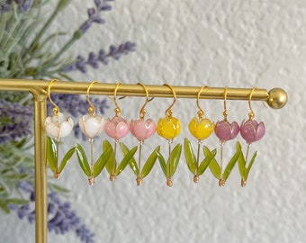 Handmade Resin Tulip Drop Earrings – Floral Dangle Jewelry, Nature Inspired Gift for Her, Elegant Bridal & Wedding Earrings