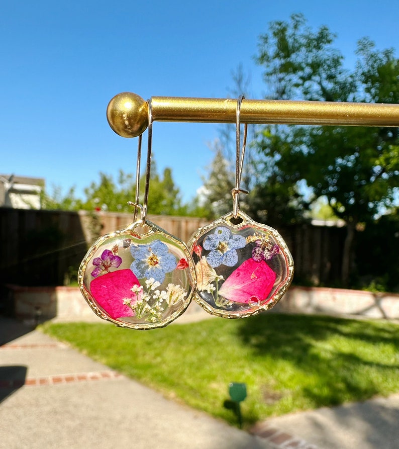 Handmade Resin Multi Flower Earrings Dried Flower Earrings Real Flower