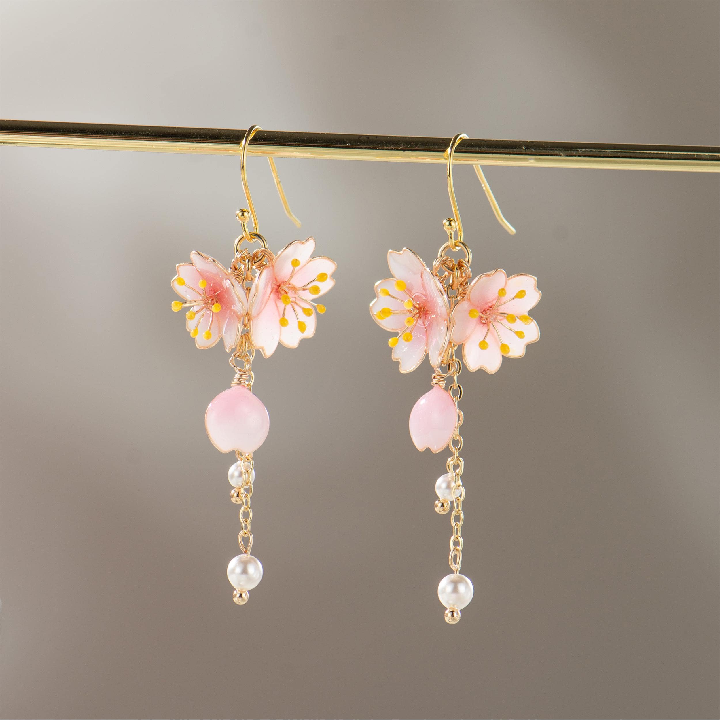 Boucles D'oreilles Pendantes Rose Transparent Or - Pierres Fantaisie Et Zirconium - Modèle E8658 - Neuf Sans Emballage