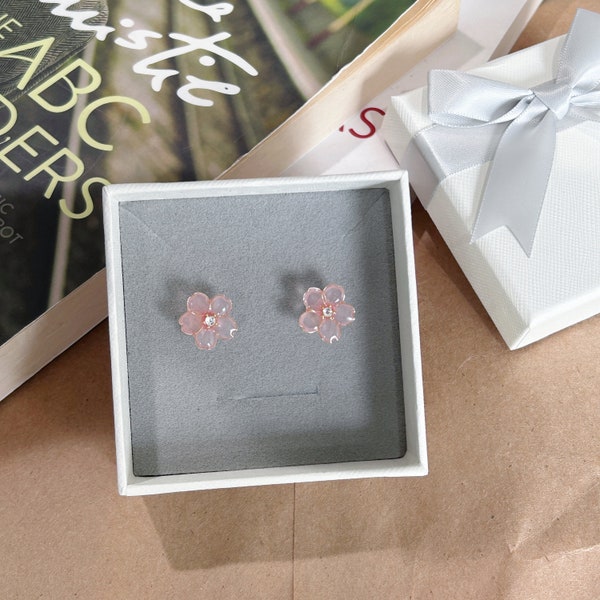 Handmade Resin Cherry Blossom Stud Earrings | Elegant | Cute | Pink | Lightweight | Miniature| Translucent Jewelry | Mother's Day Gift