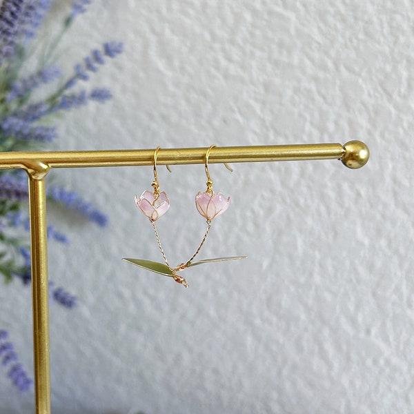 Handmade Resin Tulip Earrings with 14k Gold Plated | Pink |Purple | Yellow Earrings | Elegant Jewelry | Gift For Her| Mother's Day Gift