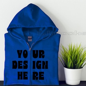Royal Blue Zip Hoodie Mockup: Gildan 18600 Flat Lay (PNG Digital Download)
