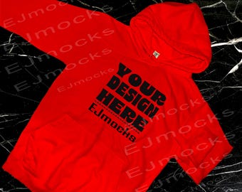 Makieta bluzy z kapturem Red College: szablon AWDIS JH001 (plik PNG do pobrania w wersji cyfrowej)