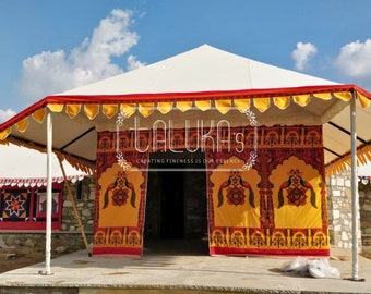 Printed Swiss Cottage Tent | 4.27m x 8.53m | Large Cabin Tent | Canvas Cottage Tent