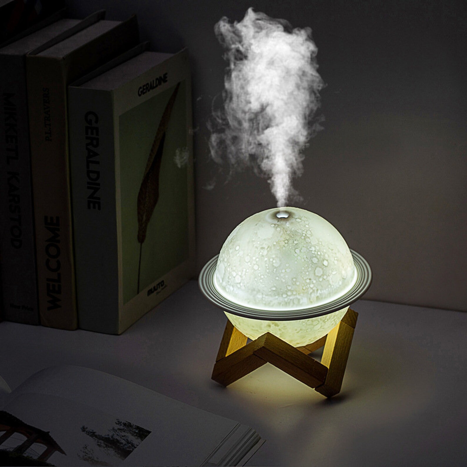 Personalized Moon Air Humidifier LED Night Lamp Wood Etsy