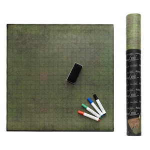 Premium magnetische, droog uitveegbare gevechtsmat voor tabletop-RPG's – 2 ft x 2 ft, duurzame vierkante rasterkaart van 1 inch, perfect voor DnD, Pathfinder en Wargames