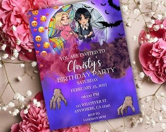 Invitation d'anniversaire MERCREDI & ENID 5X7