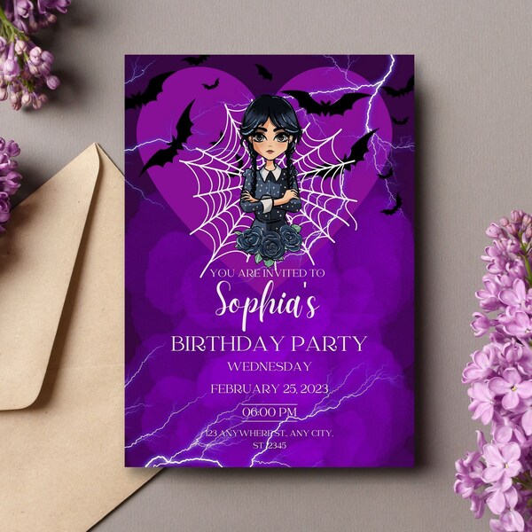 Wednesday Birthday Heart Invitation Editable 5x7 (download or print)