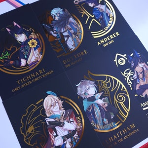 Genshin Sumeru Art Print | Gold Foil A4/A5 Kaveh, Alhaitham, Cyno, Tighnari, Wanderer, Dottore, Nahida, Layla