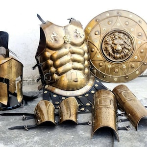 Knight Roman Spartan Suit of Armor Muscle Set-Shield - Helmet- arm guard -leg guard- Halloween Christmas Gift