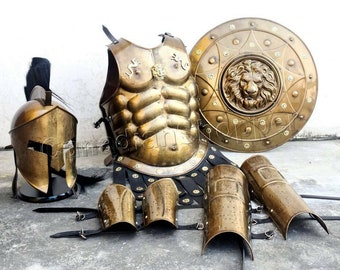 Knight Roman Spartan Suit of Armor Muscle Set-Shield - Helmet- arm guard -leg guard- Halloween Christmas Gift