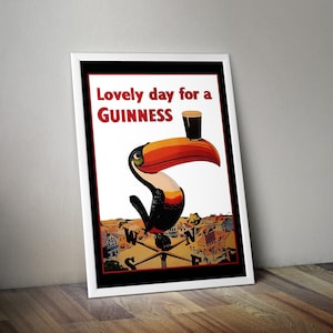 Lovely Day For A Guinness Drinks Vintage Advertisement Toucan Wall Art Poster A4 and A3 size print Framed or Unframed