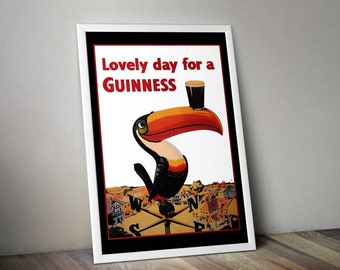 Lovely Day For A Guinness Drinks Vintage Advertisement Toucan Wall Art Poster A4 and A3 size print Framed or Unframed