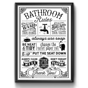 Bathroom Rules funny Wall Art insperational Guide Poster A4 and A3 size Sign print Framed or Unframed ideal for students or children