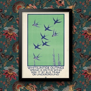 Reproduction vintage du métro de Londres, sorties de la Pentecôte, Angleterre 1921, reproduction d'affiches de voyage Art déco vintage, signe A4 A3, impression encadrée ou non