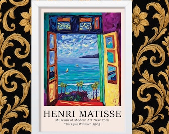 Henri Matisse 'Open Window, Collioure', France, 1905, Reproduction Vintage Ehibition Wall Art Poster print Framed or Unframed