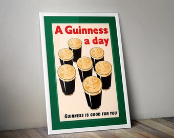 A Guinness a Day Drinks Vintage Advertisement Tortoise  Wall Art Poster A4 and A3 size print Framed or Unframed