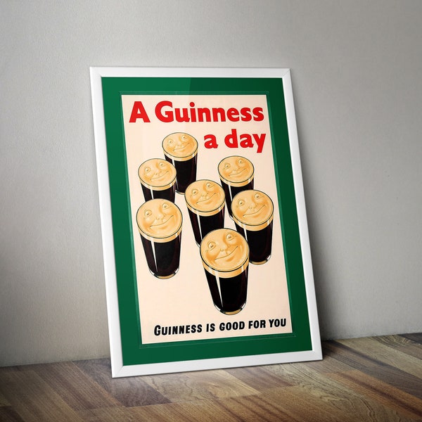 A Guinness a Day Drinks Vintage Advertisement Tortoise  Wall Art Poster A4 and A3 size print Framed or Unframed