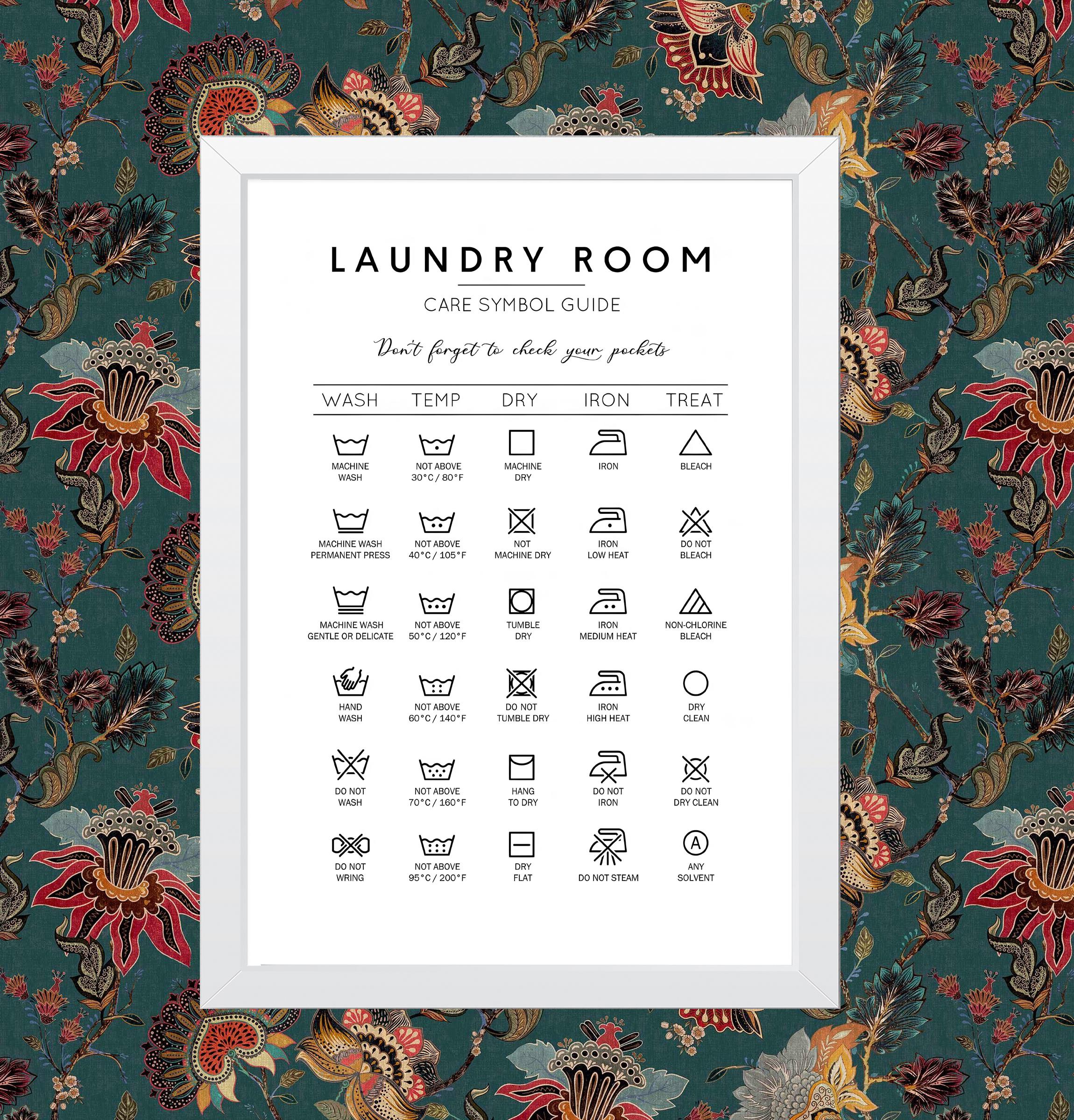 Laundry Symbols Wall Art Home Decor Insperational Guide Poster Various ...