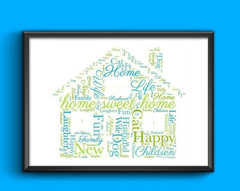 Home House Word Art personalised with any words of your choice, any words any colour A4/A3 size print Framed/Unframed