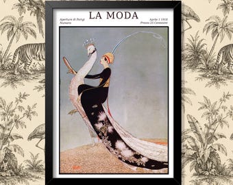Vintage Wall Art Poster Fashion Magazine 1918 Peacock print Home Decor
