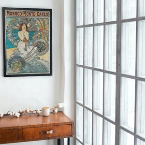 Vintage Travel Monaco Monte Carlo 1897, Alphonse Mucha, Reproduction 250gsm A4 & A3 Art Nouveau  Poster Print Framed Unframed Home Decor
