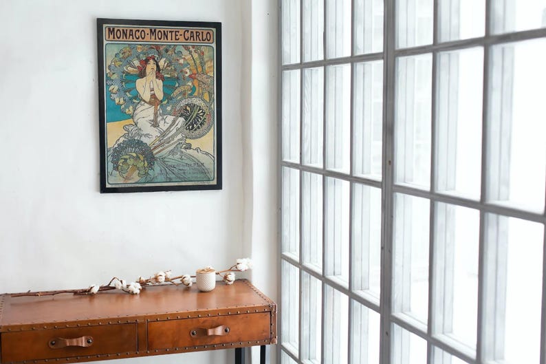 Vintage Travel Monaco Monte Carlo 1897, Alphonse Mucha, Reproduction 250gsm A4 & A3 Art Nouveau  Poster Print Framed Unframed Home Decor