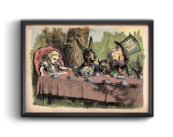 Alice Adventures in Wonderland Tea Party Wall Art Vintage Classic Poster A4 and A3 size Sign print Framed or Unframed