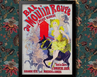 Vintage Bal Au Moulin Rouge Place Blanche Reproduction Art Nouveau  Poster Print Framed Unframed Home Decor