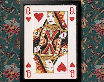Queen of Hearts Glittery Art Print: Colorful Wall Decor, Framed/Unframed