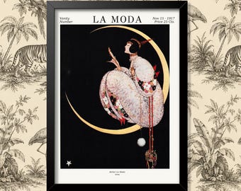 Vintage Wall Art Poster Fashion Magazine Lady on the Moon1917 print Home Decor