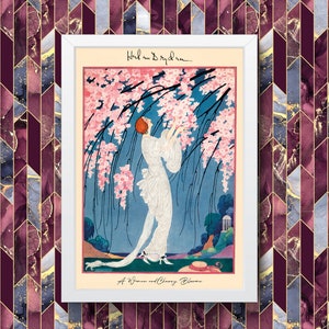 Vintage Wall Art Poster Helen Dryden Cherry Blossoms 1919 Fashion Framed Print, Vintage Home Decor