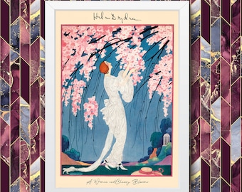 Vintage Wall Art Poster Helen Dryden Cherry Blossoms 1919 Fashion Framed Print, Vintage Home Decor