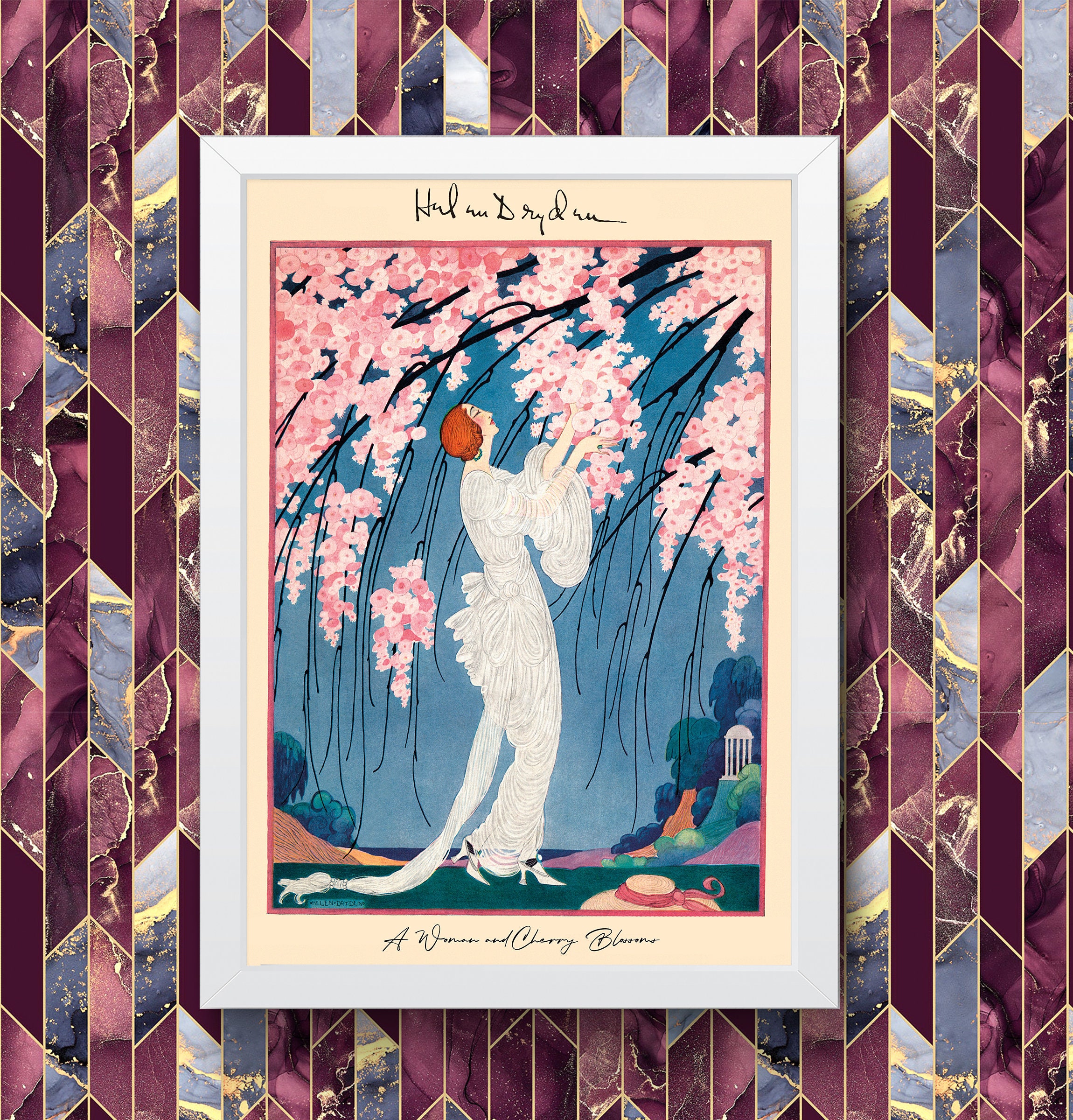 Vintage Wall Art Poster Helen Dryden Cherry Blossoms 1919 Fashion