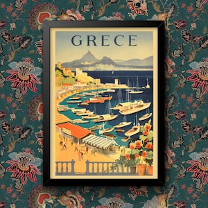 Eisenbahn Poster Vintage Griechenland Französische Wandkunst, Reisedruck, gerahmtes oder ungerahmtes Dekor, mehrere Größen