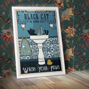 Zwarte kat Was je poten Poster Badkamer Decoratie Print Dierenfoto Vintage Wall Art Toilet Toilet Home Decor A4/A3 Ingelijst / Niet ingelijst afbeelding 2