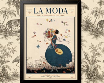 Vintage Wall Art Poster Fashion Magazine Flowers Butterflies 1916 print Home Decor