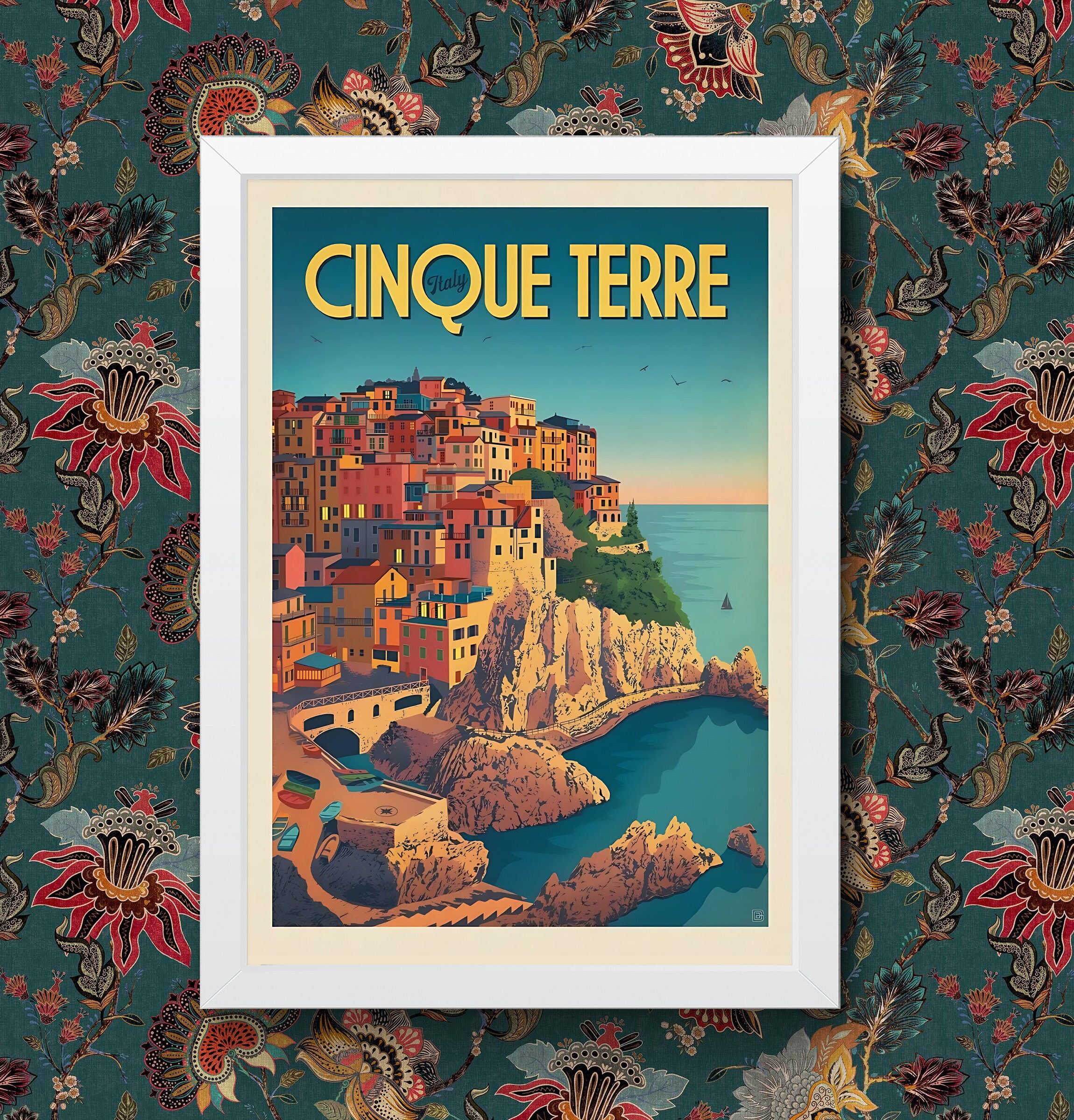 Vintage Italian Italy Cinque Terre Travel Poster Wall Art Railway ...