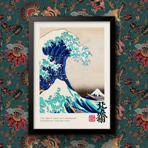 Vintage Great Wave off Kanagawa exibition Japanese Hokusai Wall Art Poster A4 and A3 size print Framed or Unframed