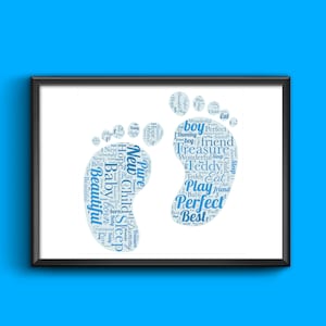 Niños Niñas Pies de bebé Bautizo Arte de palabras personalizado con cualquier palabra de su elección, cualquier palabra de cualquier color, impresión en tamaño A4/A3 Enmarcado/Sin marco
