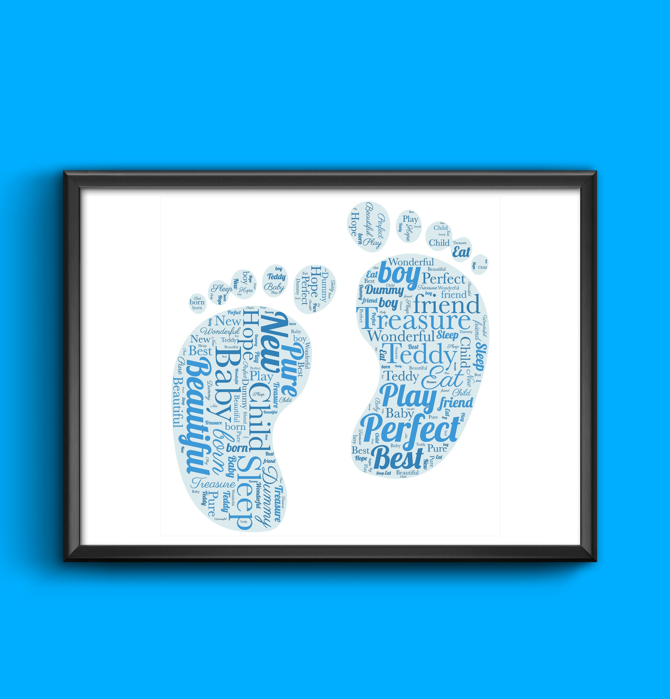 Boys Girls Baby Feet Christening Word Art personalised with any words of your choice, any words any colour A4/A3 size print Framed/Unframed