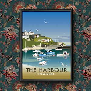 Vintage Cornwall Newquay Harbour Wall Art Travel Railway Poster GWR various sizes Sign print Framed or Unframed