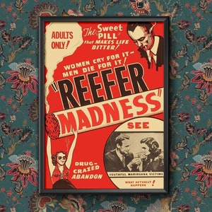 Vintage Anti-Drug Propaganda Marijuana, The Sweet Pill That Makes Life Bitter! U.S.A  A4 A3 Classic Wall Art Poster print Framed Unframed