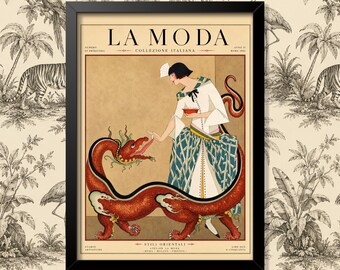 Vintage Wall Art Poster Fashion Magazine Lady Dragon Oriental 1923 print Home Decor