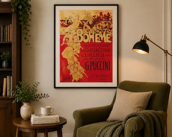 La Bohème Art Print, Puccini Opera Poster, Vintage Theatre Wall Art, Art Nouveau Music Room Decor, Italian Opera Poster Print
