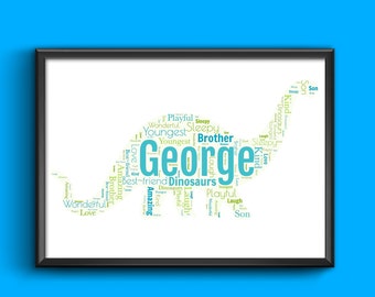 Boys Girls Dinosaur Dinosaur Word Art personalised with any words of your choice, any words any colour A4/A3 size print Framed/Unframed