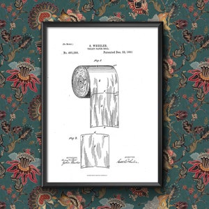Toilet Paper Roll 1891 Patent Bathroom Wall Art Home Decor Poster A5/A4 ...