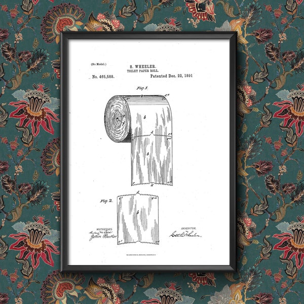 Toilet paper roll 1891 patent Bathroom Wall Art Home Decor Poster A5/A4/A3/A2 size Sign print Framed or Unframed