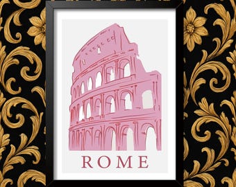 Vintage Pink Rome Colosseum Travel Poster Wall Art Railway Various Sizes print Framed or Unframed