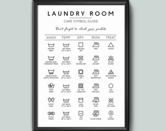 Laundry Symbols Wall Art Home Decor insperational Guide Poster A4 and A3 size Sign print Framed or Unframed ideal for students or New home